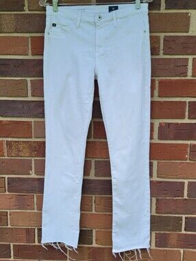 AG Adriano Goldschmied The Harper Straight Jeans White Raw Hem Size 28 (29x30)